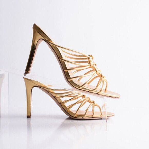 Veronica Beard Womens Avita Gold Leather Strappy Heeled Sandals Sz 6 Eu 36 New - Picture 7 of 9